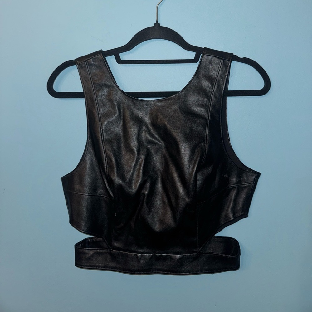 Kendall + Kylie Black Faux Leather Crop